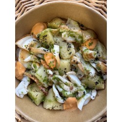 Sèpia a la plaxa amb patata rostida i romesco
